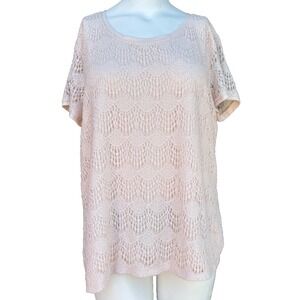 Linda Matthews 2X Cream Lace Crochet Blouse Feminine Plus Size Romantic Top Chic